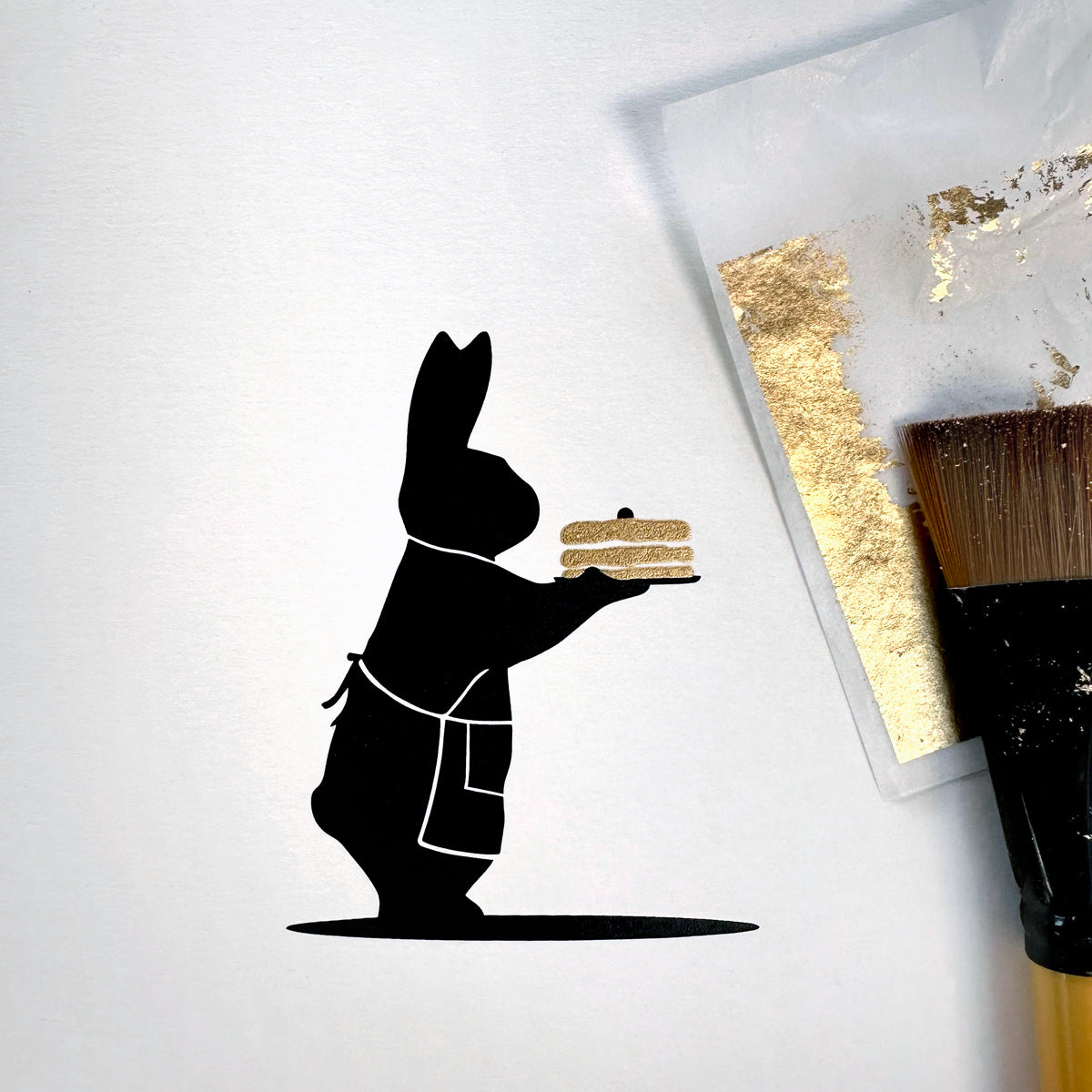 24ct Gold Cake Baking Rabbit Print