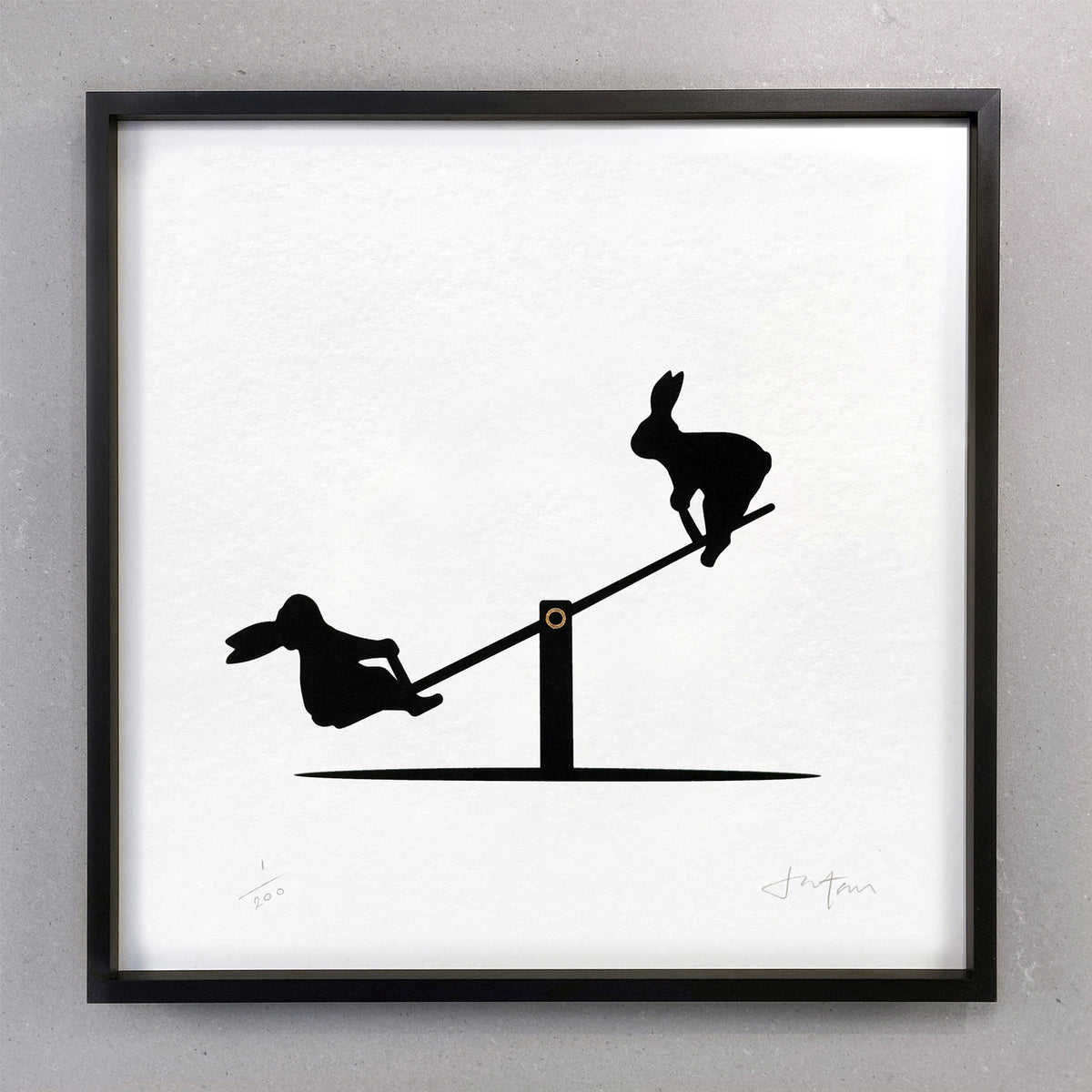 24ct Gold Seesawing Rabbit Print