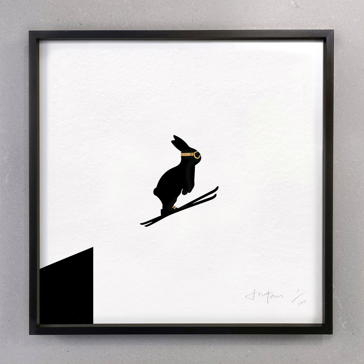 24ct Gold Ski Jumping Rabbit Print
