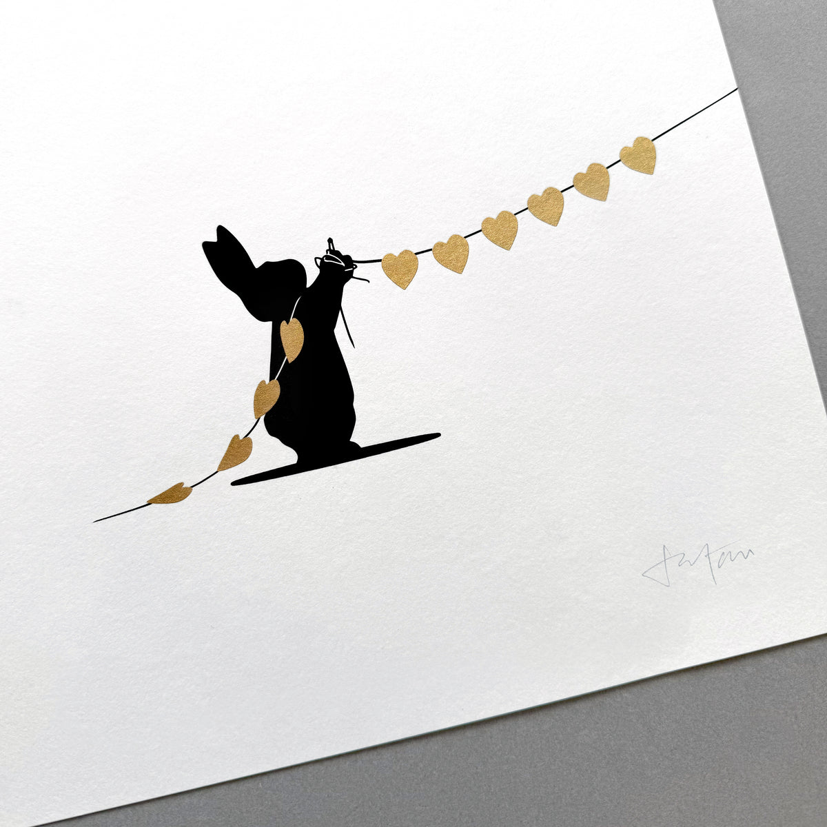24ct Gold Heart Rabbit Print