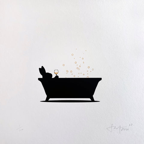 24ct Gold Bathtime Rabbit Print