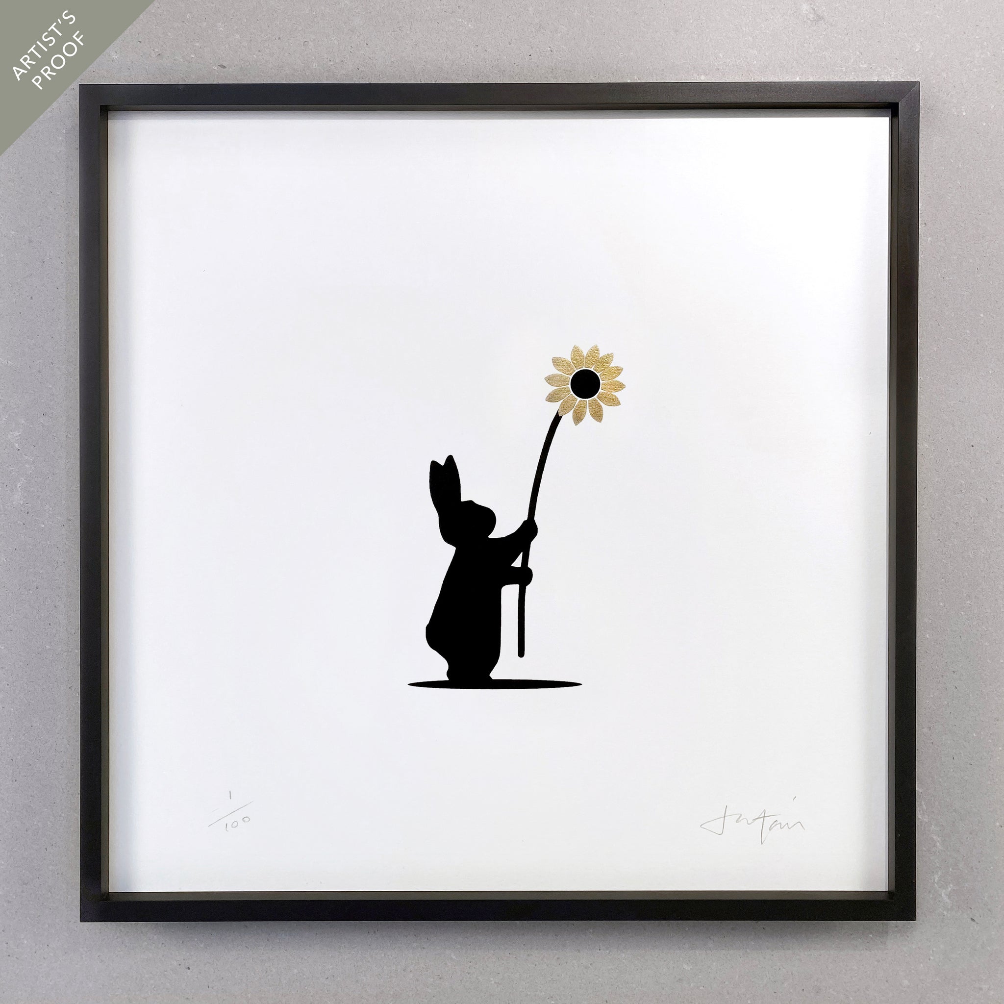 24ct Gold Flower Giving Rabbit Print (Artist's Proof)